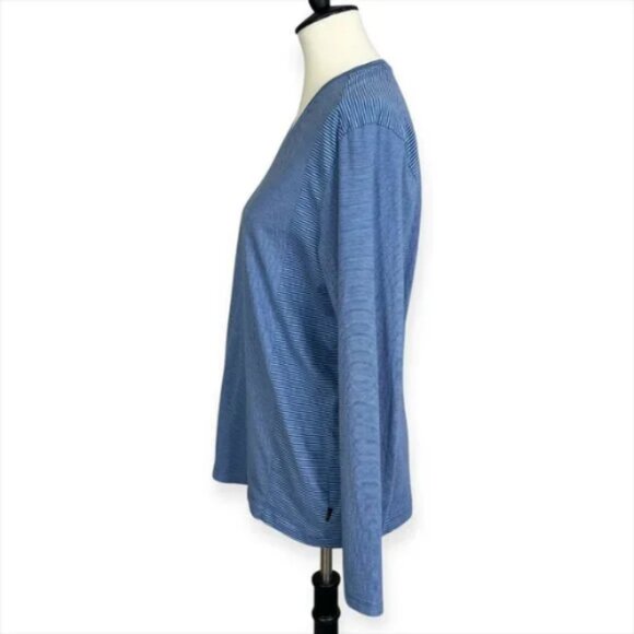 Calvin Klein Long Sleeve V-Neck 100% Cotton‎ Tee Blue Striped Quality Basic Sz M - Picture 2 of 7